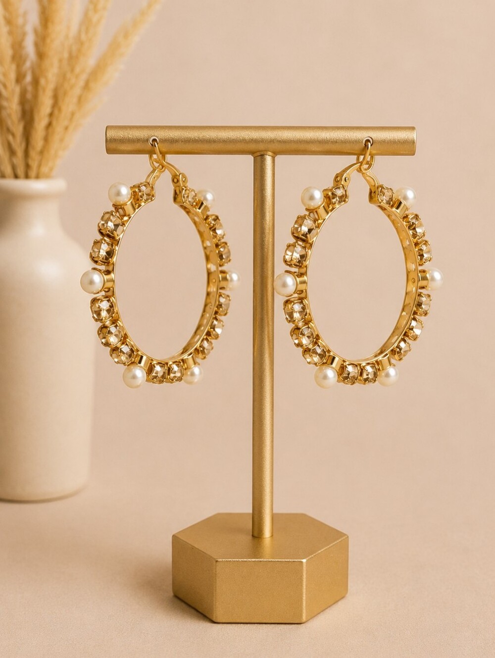 Plunder Design Kirby Gold Tone Hoops With Faux Pearls - NIP